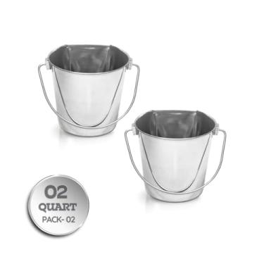 Imagem de AASPIRE PETS Balde lateral plano de aço inoxidável de 2 litros | Serve para gaiolas de canil, caixotes pendurados para animais de estimação | Baldes de alimentação resistentes para alimentos e água
