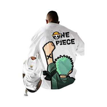 Imagem de Camiseta Gráfica Oversized Masculina Luffy Zoro Verão Y2k Algodão Casu