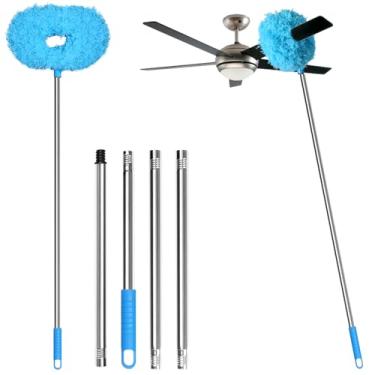 Imagem de Eunice Espanador de ventilador de teto de 33 a 120 cm com haste de extensão, lâmina de limpeza ajustável e removível para teto alto, limpador de ventilador para móveis de porta de janela (azul)