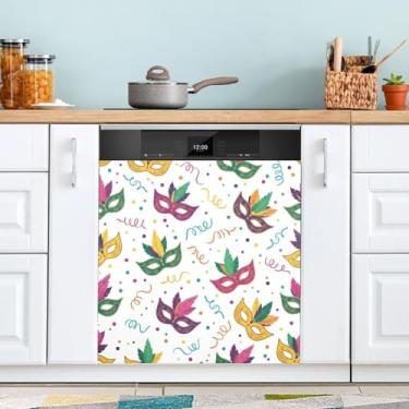 Imagem de ATTX Máscara Mardi Gras capa magnética para lava-louças | Adesivo decorativo de eletrodomésticos de 58 x 66 cm para armários domésticos e eletrodomésticos (193)