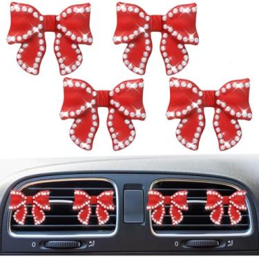 Imagem de 4 peças de clipes de aromatizador de ar de carro com arco de pérola, clipe de ventilação de ar condicionado de carro fofo, difusor de saída de ar condicionado Coquette, clipes de perfume, decoração de
