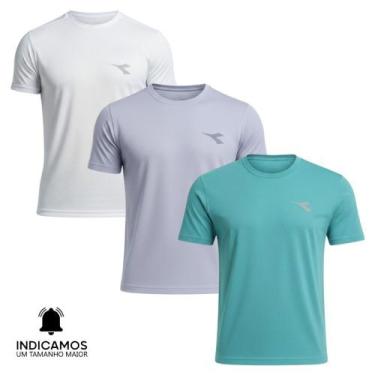 Imagem de Kit 3 Camisetas Diadora Small Logo Masculina - Cinza Claro e Azul Turq