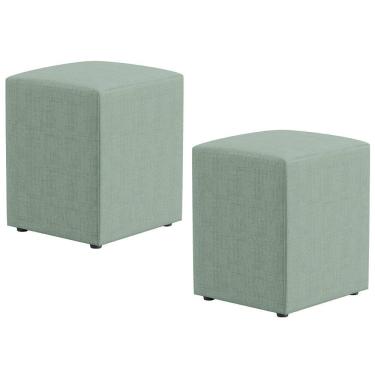 Imagem de Kit 02 Puffs Quadrado Decorativo Sala De Estar L02 Linho Verde Menta - Lyam Decor