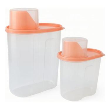 Imagem de Kit 2 Potes Plastico Sabao Em Po Amaciante Pia - NoBrand, Coral-claro