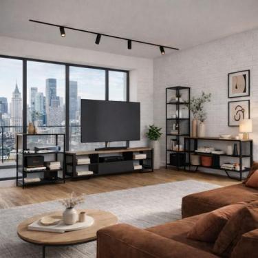 Imagem de Móveis Para Sala Estilo Industrial 1 Rack, 2 Estantes, 1 Aparador - La