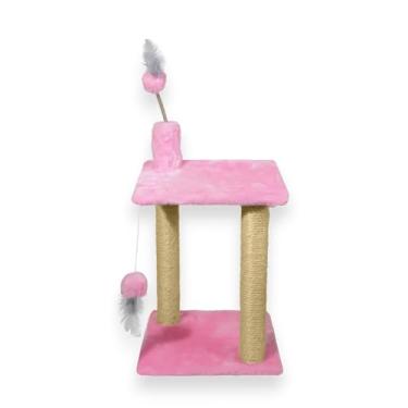 Imagem de Arranhador para Gatos Plataforma Dupla com Brinquedo com Bola de Pelúcia Sisal Natural e Base Revestida em Pelúcia Alta(Pink)