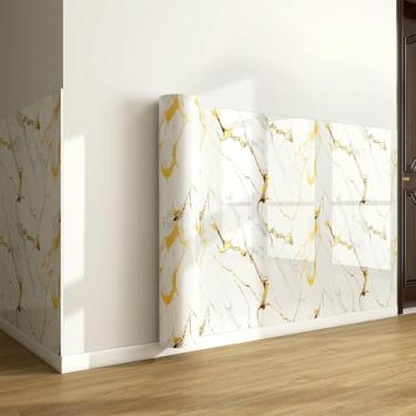 Imagem de Papel de parede de imitação de grão de madeira com textura de mármore de folha dourada autoadesivo à prova d'água e papel de parede à prova de umidade para sala de estar banheiro e cozinha renovação