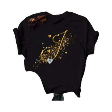 Imagem de Camiseta Personalizada com Nome em Diamante Dourado - Moda Feminina - 