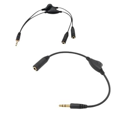Imagem de RecDec Pacote com 2 fones de ouvido com fio, controle de volume com plugue TRS de 1/8 polegada, cabos de extensão de fone de ouvido de 3,5 mm, adaptador de fone de ouvido, divisor de áudio embutido