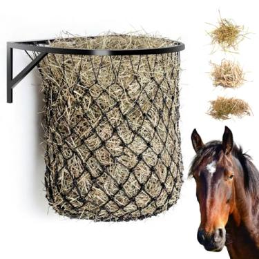 Imagem de Yaocom 1 conjunto de alimentador de feno para montagem na parede com estrutura de metal resistente, rede de feno preta aberta, alimentador lento para cavalos e cabras