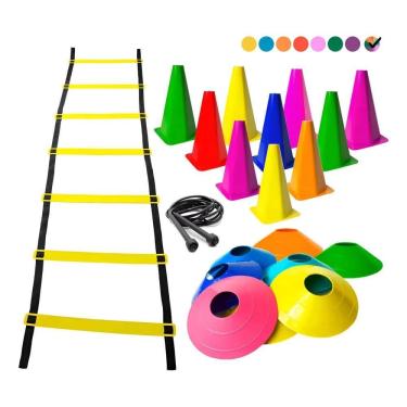Imagem de Kit Funcional 10 Cones + 10 Pratos + Escada + Corda De Pular