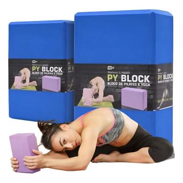 Imagem de Tijolo Bloco De Yoga Em Eva Pilates Kit C/2 Peças Cor Azul
