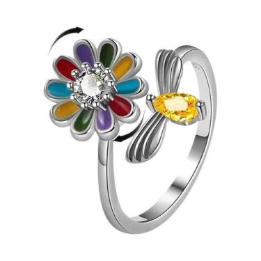 Imagem de Anel Giratório De Cobre Com Cristais Em Formato De Flor, Estrela E Lua