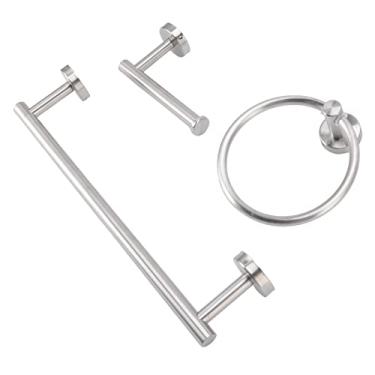 Imagem de Conjunto de Hardware para Banheiro com Anéis Toalha Suporte Papel Higiênico 5 Ganchos Acessórios em Aço Inoxidável 304 Aparência Escovada Fácil Instal