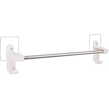 Imagem de 3FLQOOPP Toalheiro montado na parede, suporte de toalha autoadesivo, barra dupla, à prova d'água, aço inoxidável, banheiro, com ganchos, toalheiro, suporte de toalha, pingente de ferragens de banheiro