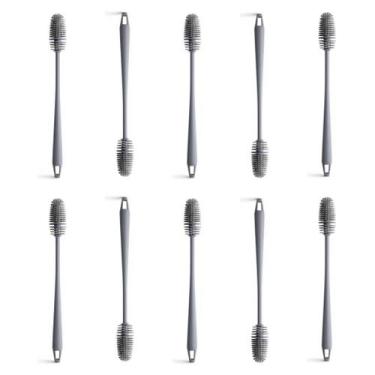 Imagem de Kit 10 Escova De Lavar Garrafa Mamadeira Copos Multiuso De Silicone 33