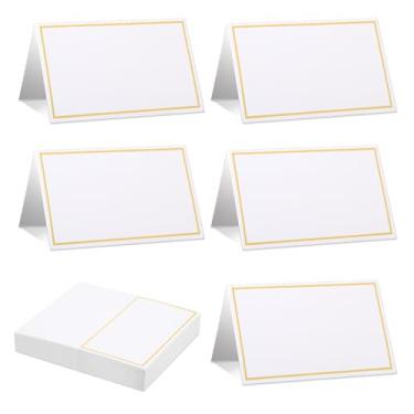Imagem de 100 cartões de lugar para mesa elegantes cartões de nome de barraca com borda dourada 5 cm x 9 cm pequeno cartão de acompanhante para casamentos, jantares e eventos