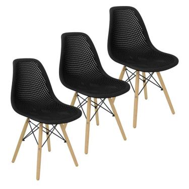 Imagem de Kit 3 Cadeiras Colmeia Com Base De Madeira