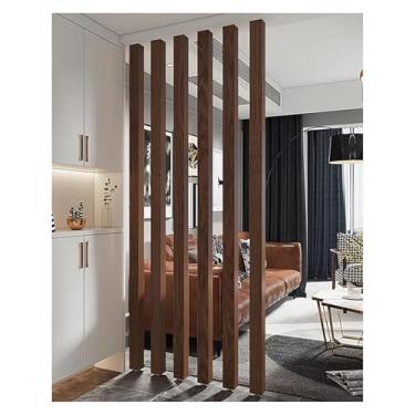 Imagem de Divisória de sala de ripas de madeira ajustável - Divisória rústica do chão ao teto para sala de estar, varanda, escada, corredor e pátio - Pacote de 6 (150 cm/59 pol) com acessórios