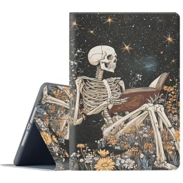 Imagem de FGDRFGRW Capa para Samsung Galaxy Tab A11/A9 de 8,7 polegadas 2025/2023, suporte ajustável, função despertar/hibernar, capa de proteção total - esqueleto preto gato