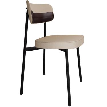 Imagem de Cadeira Estofada Para Sala de Jantar Astrid Preto C01 Linho Areia Courino Café - Lyam Decor