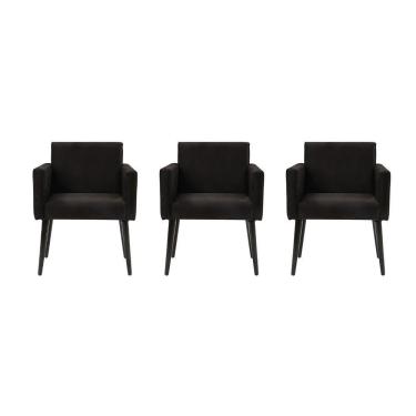 Imagem de Kit 3 Poltronas Luca Estilo Retrô Decorativa Tecido Sintético - Preto - Cor: Preto