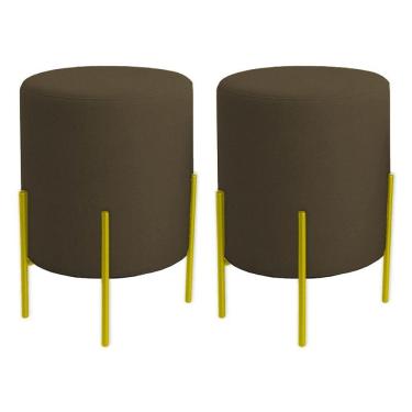 Imagem de Kit 2 Puffs Orgânicos Boucle Thor Com Pés De Ferro Dourado - 7 Decor Marrom