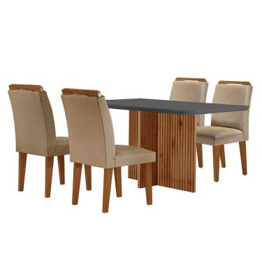 Imagem de Sala De Jantar Mesa Olímpia 120cm 4 Cadeiras Athena Moderna Turim Grafite e Imbuia