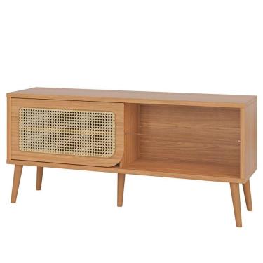 Imagem de Rack Para Sala De Estar Tv 55 Pol Porta Tela Natural 135cm Mahal D03 Freijó - Lyam Decor