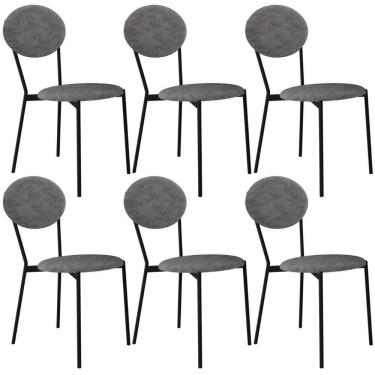 Imagem de Kit 06 Cadeiras Estofada Para Sala De Jantar Azuri Preto C01 Linho Prata - Lyam Decor