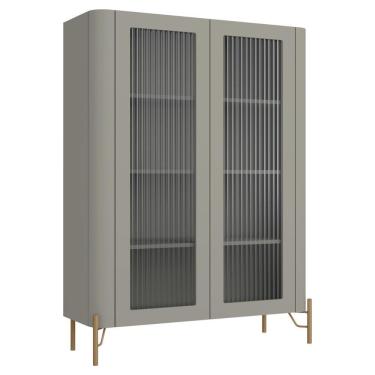 Imagem de Cristaleira Sala De Jantar 2 Portas Vidro Pés Industrial Dourado Naim I03 Grigio - Lyam Decor