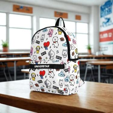 Imagem de Mochila Bt21 Bts Personagens Poliester Escolar Kpop - MINISO, Branco