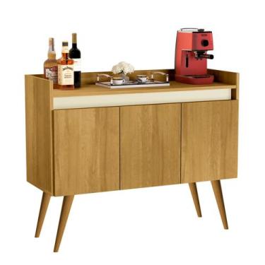 Imagem de Buffet Aparador Sala Retrô - Luxo 3 Portas - Cor: Madeirado Com Off Wh