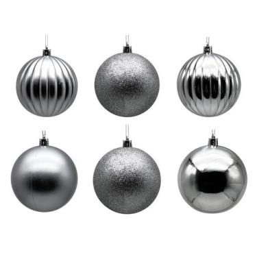 Imagem de Bola de Natal 8cm Prata 6 Peças Tubo Cazza