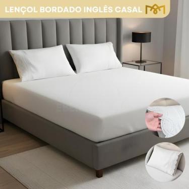 Imagem de Jogo De Lençol 3 Peças Bordado Inglês Premium Casal Percal 400 Fios To