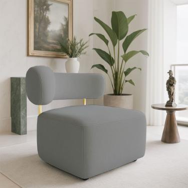 Imagem de Poltrona Decorativa Orgânica Maya Veludo Grafite Ferro Dourado - Pallazio