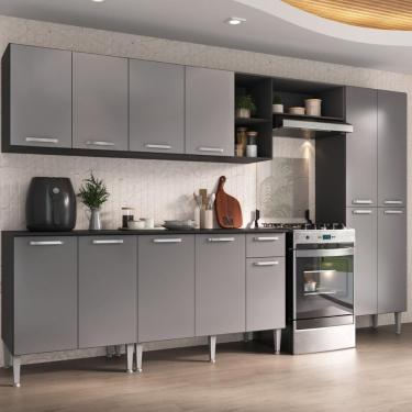 Imagem de Armário Cozinha Modulada Completa 298cm Pequim Top Multimóveis Mp3770 Preto-lacca Fumê