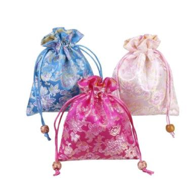 Imagem de Conjunto de sacolas de presente para joias, brocado floral, 11 x 14 cm