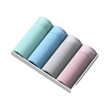 Imagem de Cuecas Boxer Masculinas plus Size Pretas De Seda Gelada, Kit Com 4 Peç