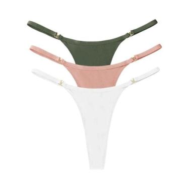 Imagem de Conjunto De 3 Calcinhas Thong De Cintura Baixa Para Mulheres, Confortá