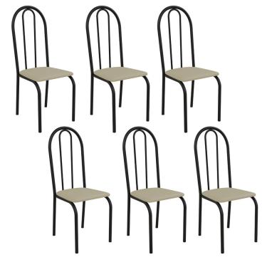 Imagem de Kit 6 Cadeiras Ilhabela Estrutura Em Aço Preto Tecido Creme