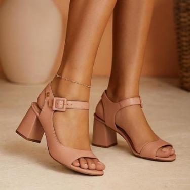 Imagem de Sandália casual feminina couro legítimo bottero salto bloco alto grosso fivela lateral-Feminino