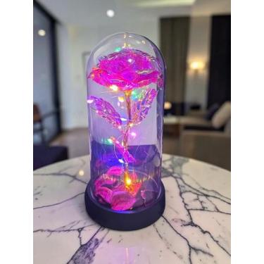 Imagem de Rosa Metalizada Com Pétalas Na Cúpula Led Luminária Redoma - Art House