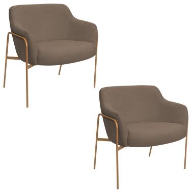 Imagem de Kit 02 Poltronas Decorativas Jade Base Aço Ouro Fosco Bouclé Marrom - Nexta Casa