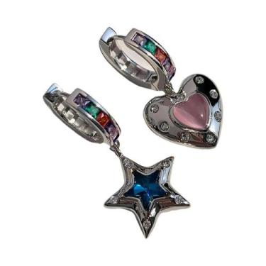 Imagem de Brincos Femininos Românticos De Coração E Estrela Em Cobre Com Zircôni