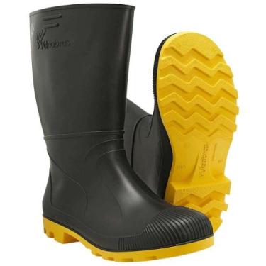 Imagem de Bota de PVC Preta e Amarela, Tamanho 44/45, Cano Curto, sem Forro, Cpc