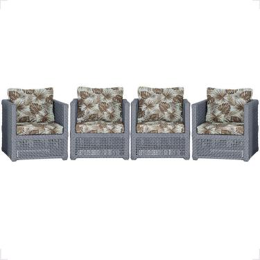 Imagem de Kit 4 Poltronas Madri Alumínio Corda Náutica Estofado Prata Trama Original