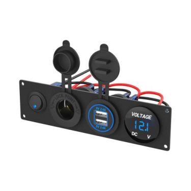 Imagem de Painel De Tomada USB Dupla Com Voltímetro LED E Interruptor Gangorra 4
