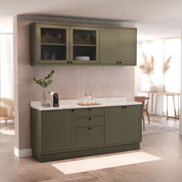Imagem de Cozinha Compacta Modulada 7 Portas 3 Gavetas 100% Mdf sem Tampo Sevilha Verde Hill