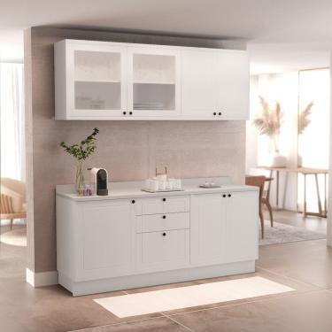 Imagem de Cozinha Compacta Modulada 7 Portas 3 Gavetas 100% Mdf 2 Tampos Sevilha Branco Artico